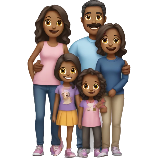 Family of 5 with 3 daughters and dog emoji