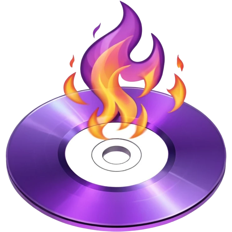 A minimalist CD disc with a subtle fire design, purple flames emoji