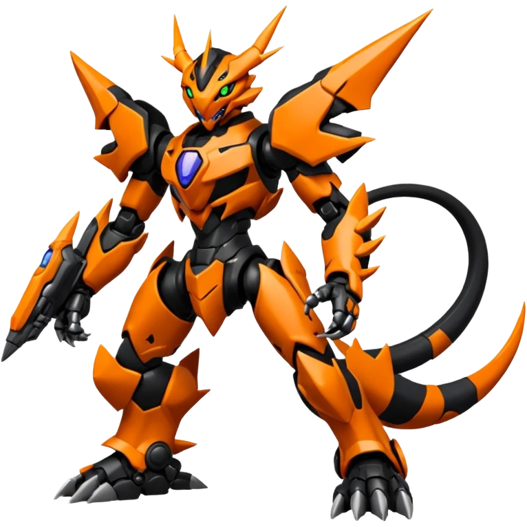 Cool Futuristic Black Orange Cyber-Digimon-Fakemon-Venom-Guilmon-Wargreymon-Mecha-fusion (full body) emoji