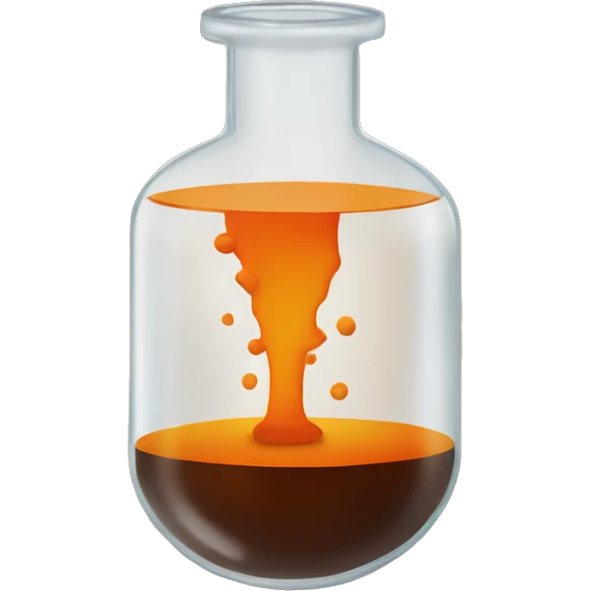 Brown Bromine with an orange aroma in a circular beaker with a tan cork on top emoji