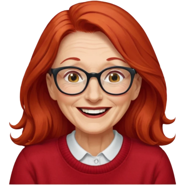 obese; older 50's ; long red hair ; women hazel eyes; glasses ; laughing emoji