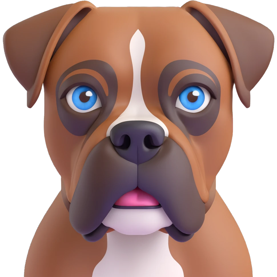 brown boxer dog, blue eye, headshot, alert and happy emoji