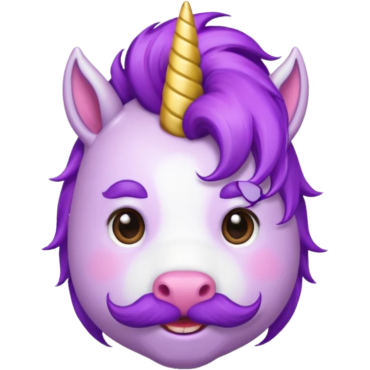 unicorn face with big thick mustache cute and purple haired mohawk emoji