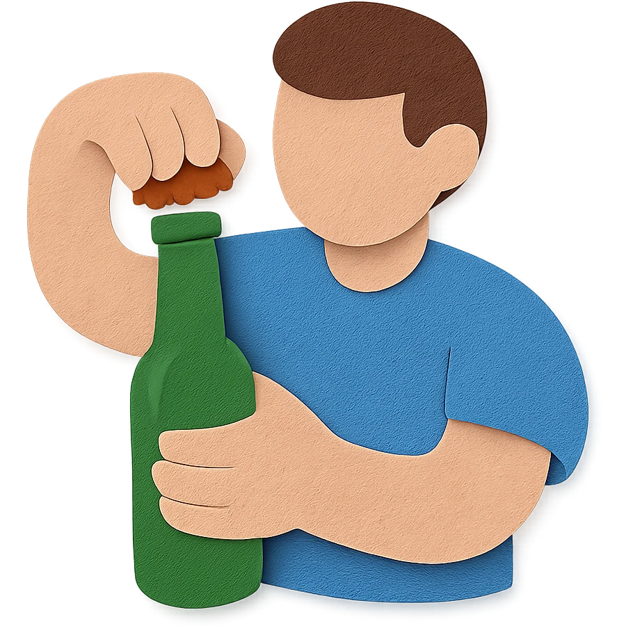 a paper craft style illustration of a person holding a bottle neck firmly with one hand and tightly gripping the bottle cap with the other hand, both the bottle and hands clearly visible, no background emoji