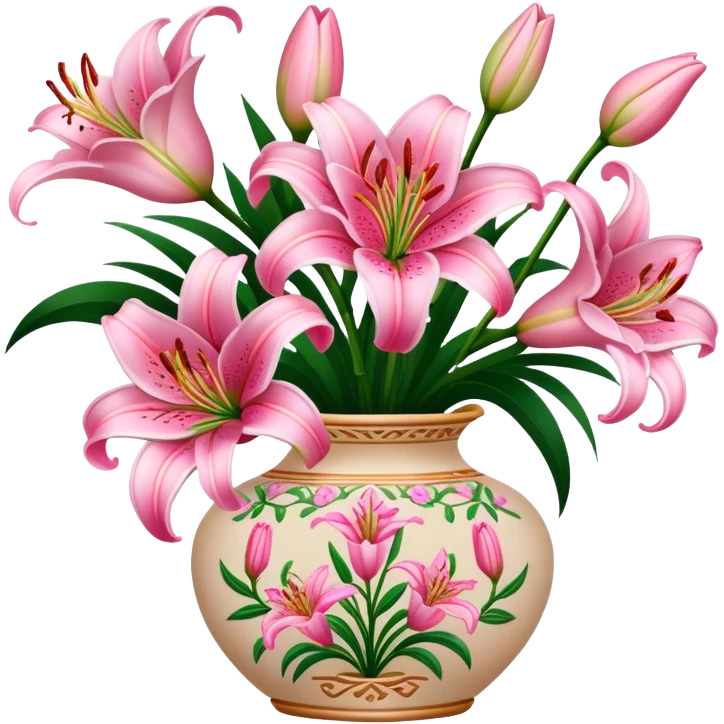 Pink lilies in embroided vase emoji