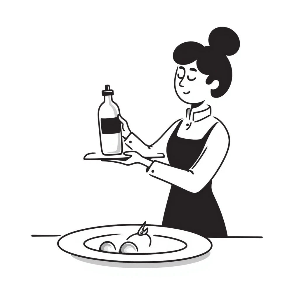 premium water bottle exposed on a premium plate by a high standard waitress emoji