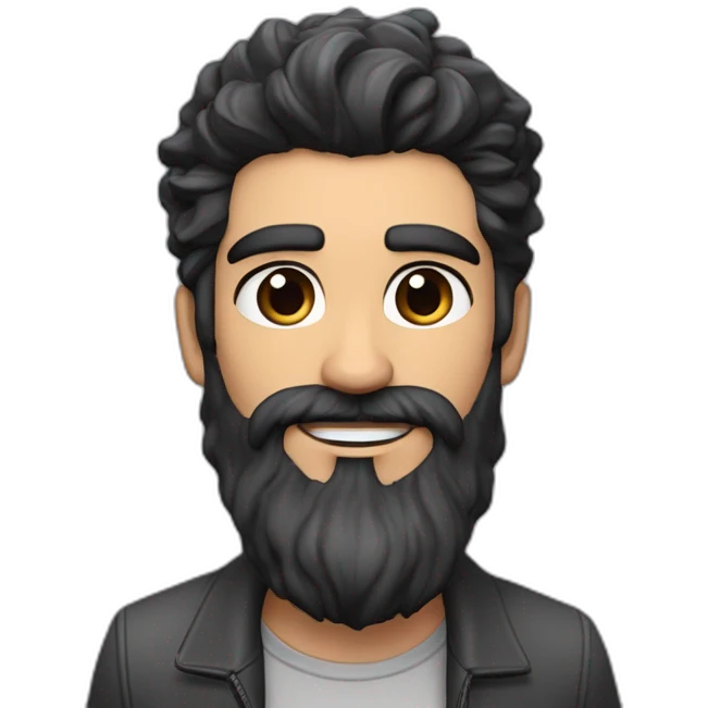 Brazilian Voice Actor Jefferson Melo, long beard, dark brown eyes, thick eyebrows, skin tone #4 , wavy black hair, a little gray on a taper haircut holding a voice over studio microphone emoji