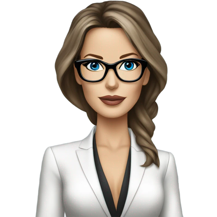  Realistic classy photo Kate Beckinsale blue eyes wearing glasses in a business meeting high fashion  emoji