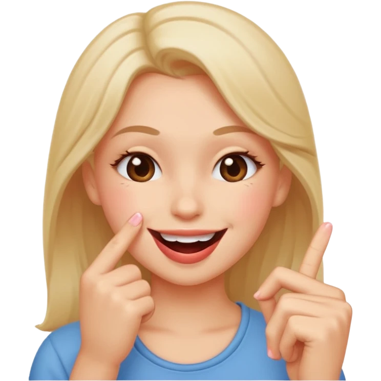 Create a blushing emoji face smiling while biting its finger in a flirty way only one finger between the teeth and the girl less happy juste flirty and chill face emoji