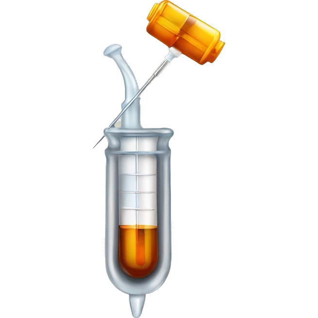 syringe and needle with amber liquid inside emoji