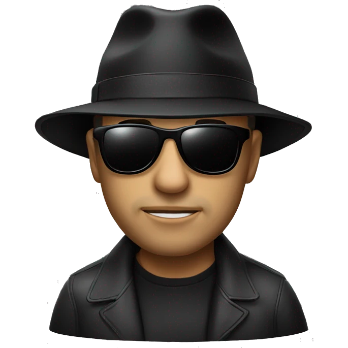 photorealistic serious man in black sunglasses and black hat emoji