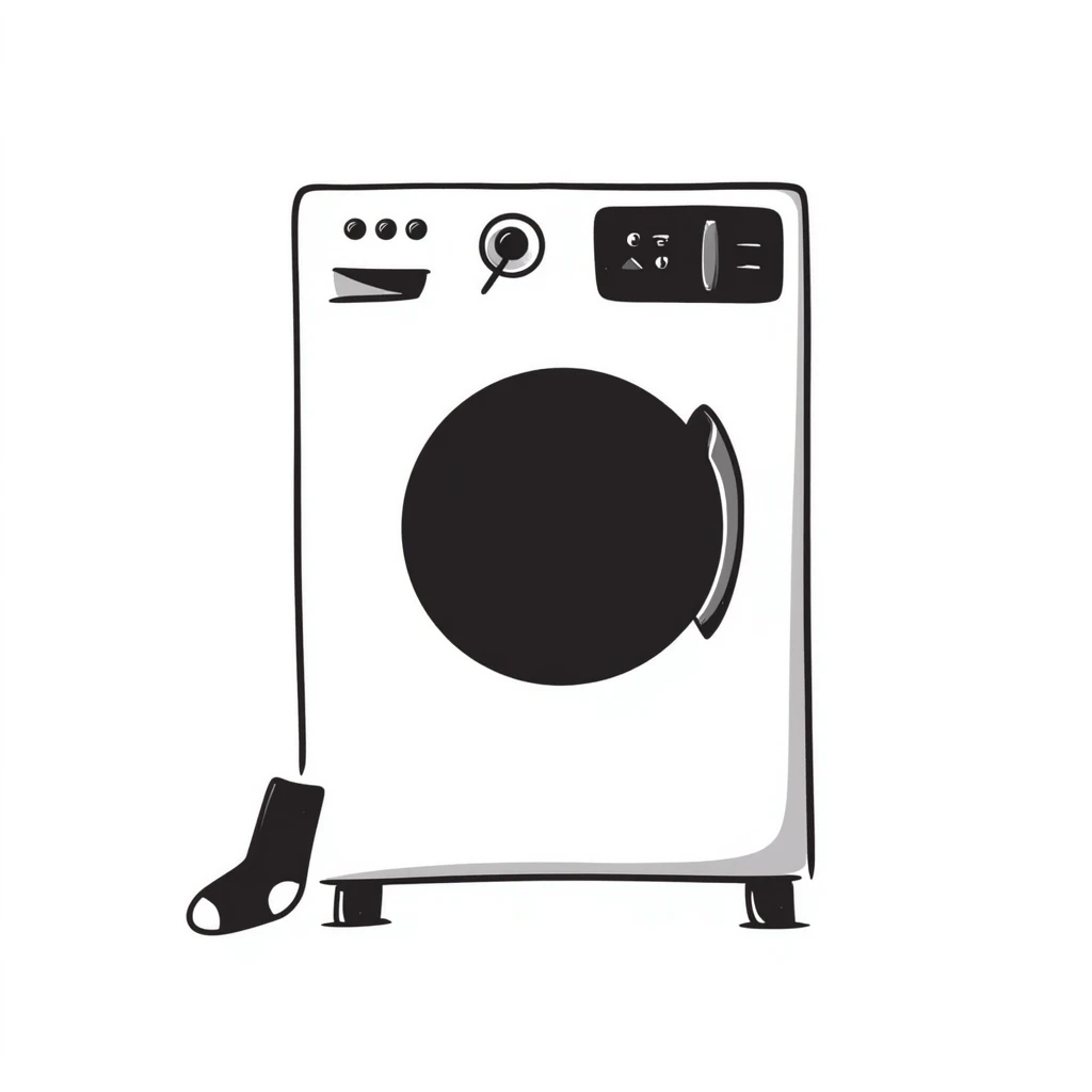 hand-drawn doodle of a washing machine, simple and playful emoji