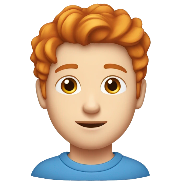 Un jeune homme roux habillée avec un pull bleu et un col blanc emoji