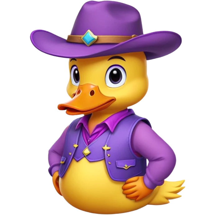 Yellow duck wearing Purple Vest and Purple Cowboy Hat emoji