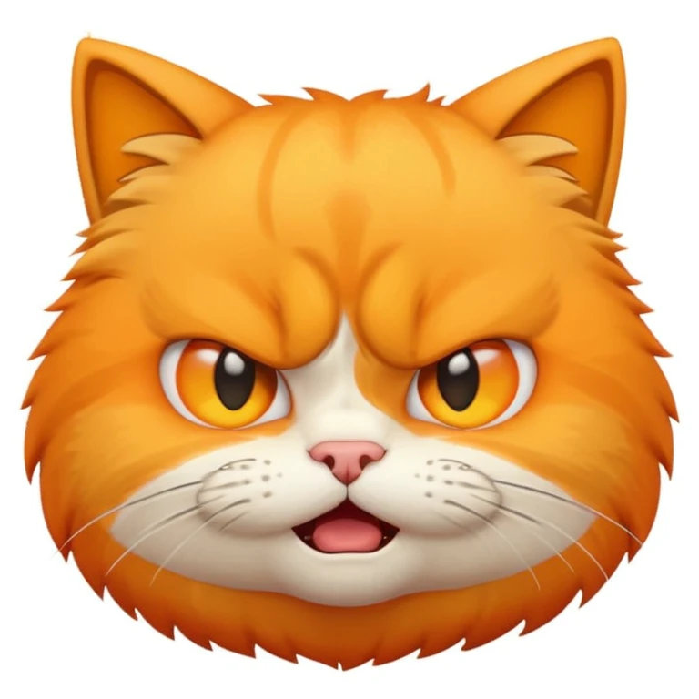 cute angry cat, emoji style, round head, simple shapes, angry facial expression, yellow background emoji