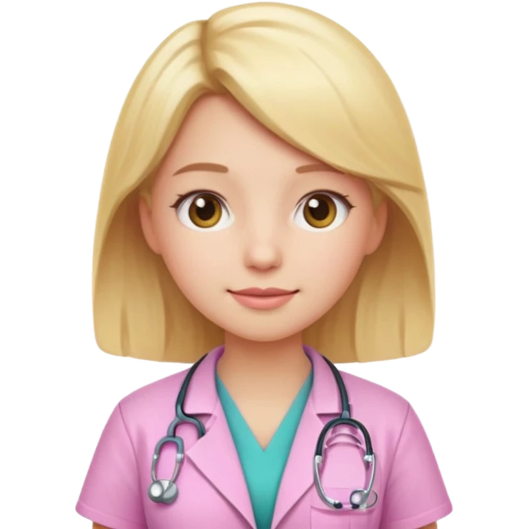 A cute emoji-style girl doctor with light blonde hair and pink medical wear emoji