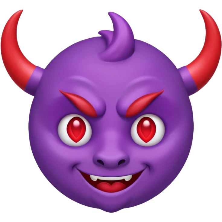 Purple demon emoji with red hearts for eyes, cartoony, circular head with horns, cute basic Google emoji emoji
