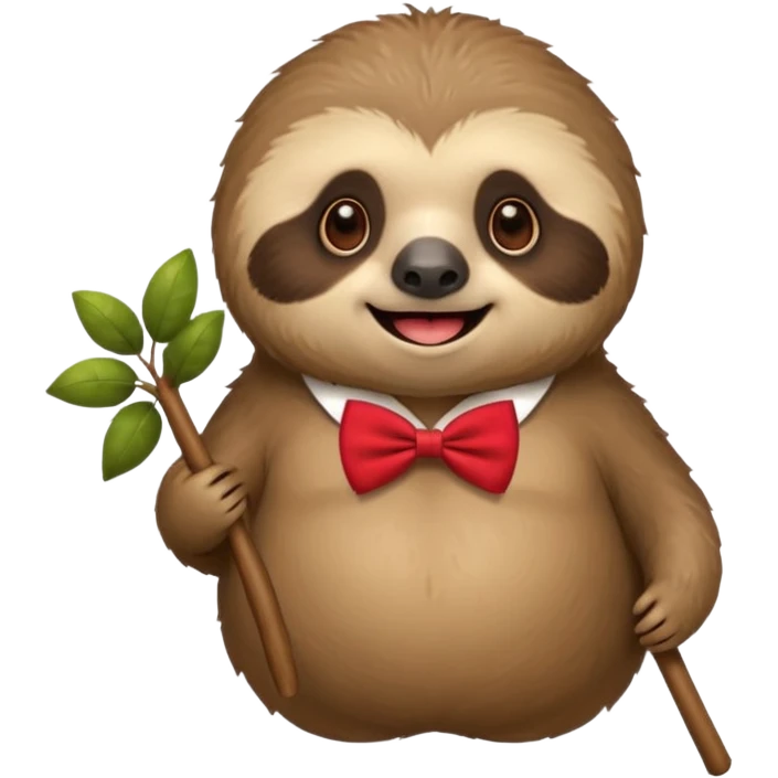 cute fat Sloth on stick, red bow tie emoji