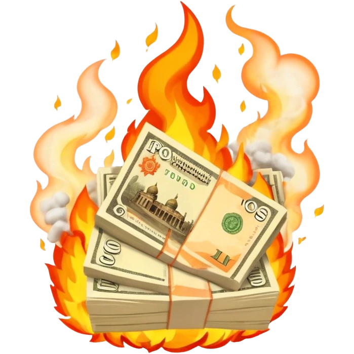 fiery exploding stack of russian ruble notes emoji