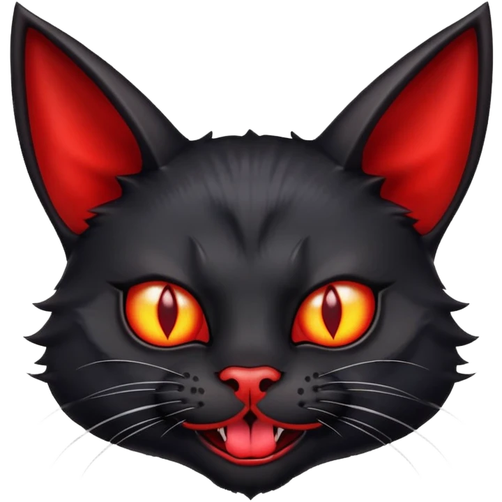 head of a black cat with devil horns and a protruding tongue emoji