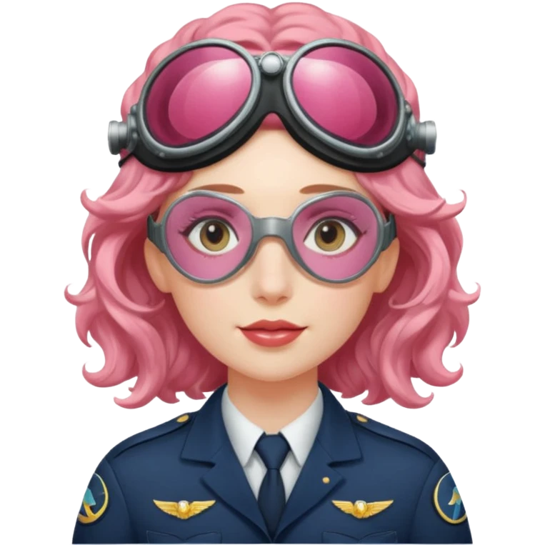 Flight Officer Lila – wavy rose-hair pilot with mirrored goggles emoji