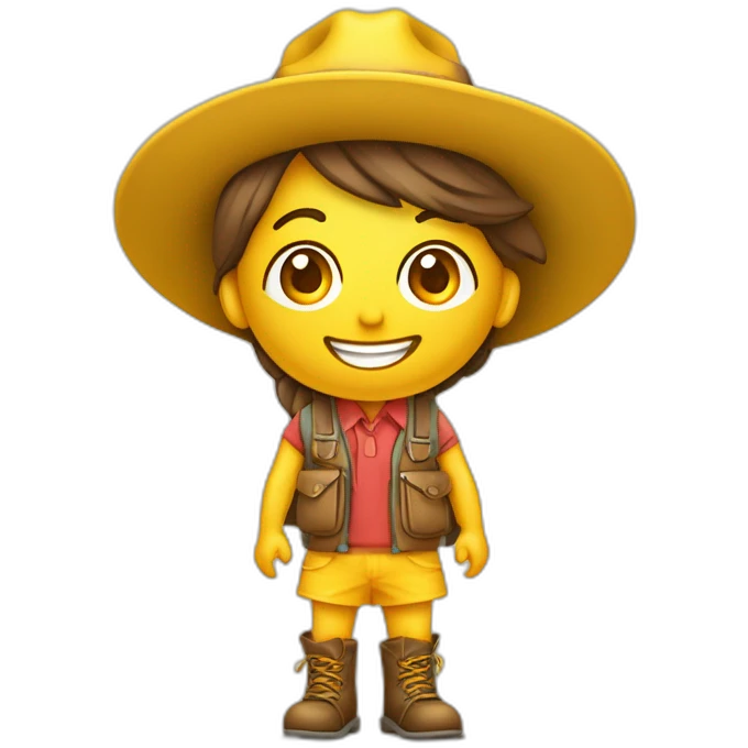 ampolleta sonriente y de color amarillo con sombrero antropomorfisada de cuerpo completo con piernas y brasos vestida de estudiante y sacando fotocopias junto a una fotocopiadora emoji