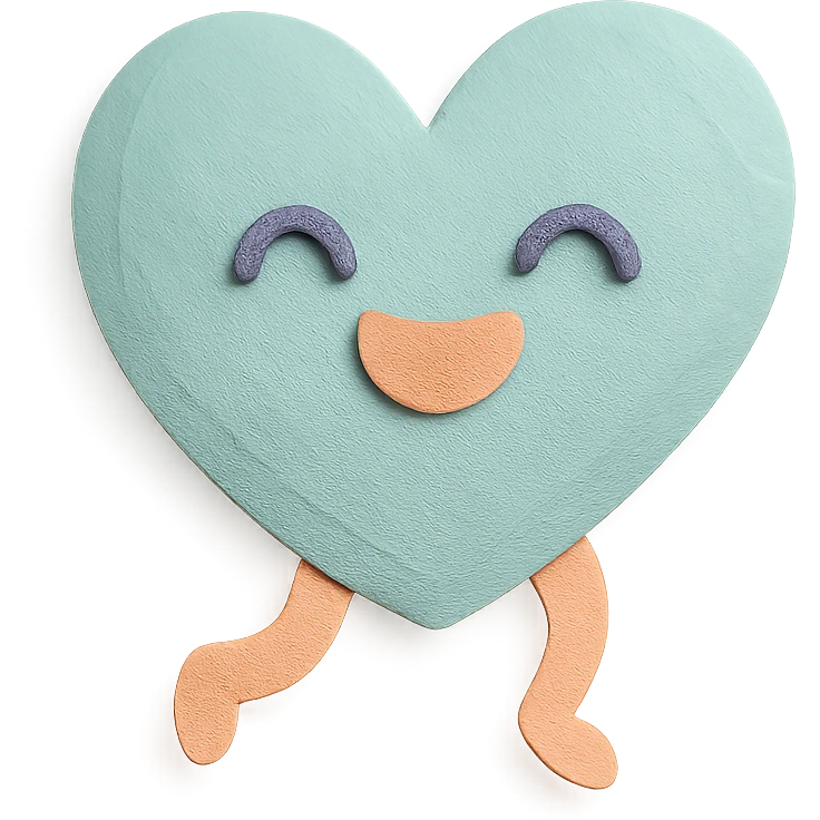 cute soft teal heart, jumping happily, soft pastel colors, no limbs, full body, paper craft style emoji