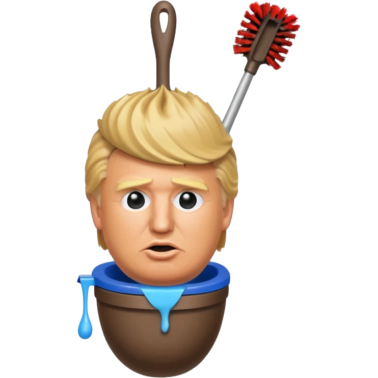 a donald trump shaped toilet brush with shit stains emoji