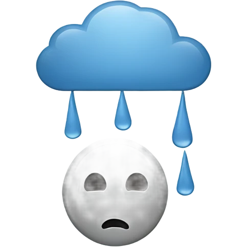 "Minimalist depression-themed emoji set with a sad face, rain cloud, broken heart, teardrop, and neutral face with thought bubble in muted gray and blue tones on white." emoji
