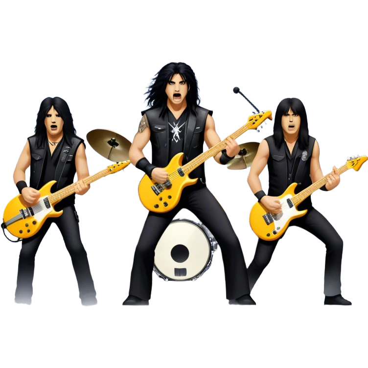 Icon for Heavy Metal: Anthrax live concert with Charlie Benante on drums, Joey Belladonna on vocals, Frank Bello on bass, Jonathan Donais and Scott Ian on guitars. The intense energy of the band is captured with instruments and stage lighting. Transparent background. emoji