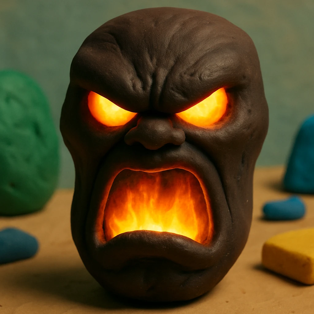 Make the red, angry, plasma-like humanoid monster darker, keeping the glowing effect emoji
