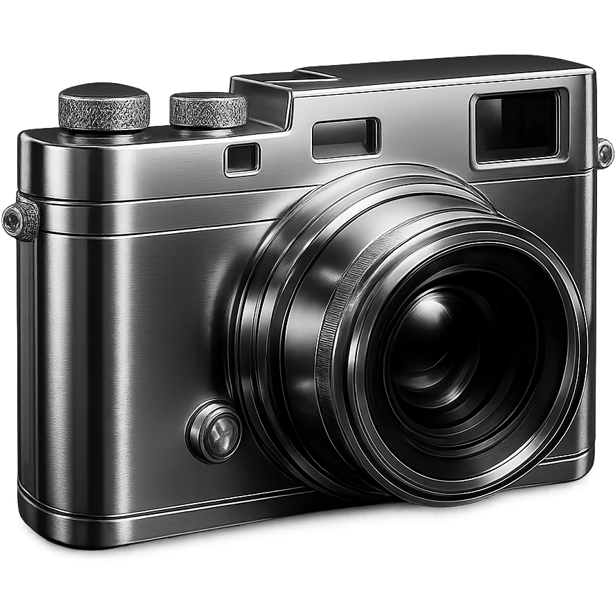 a realistic camera, chrome style emoji