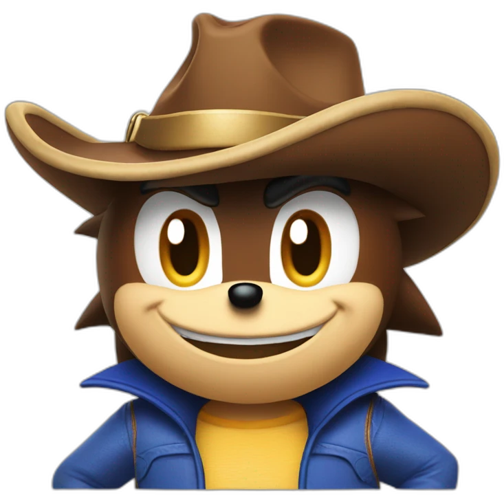 Sonic the hedgehog smiling with a Arthur's morgan cowboy hat emoji