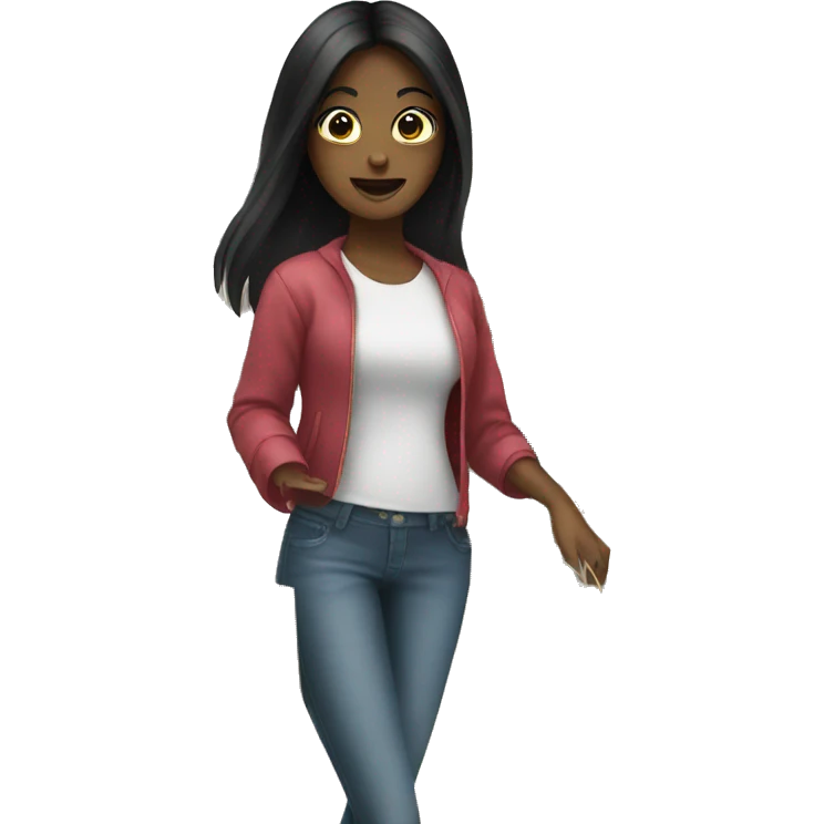 A girl who have black hair doing a shopping emoji