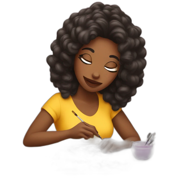 Mujer pintando uñas emoji