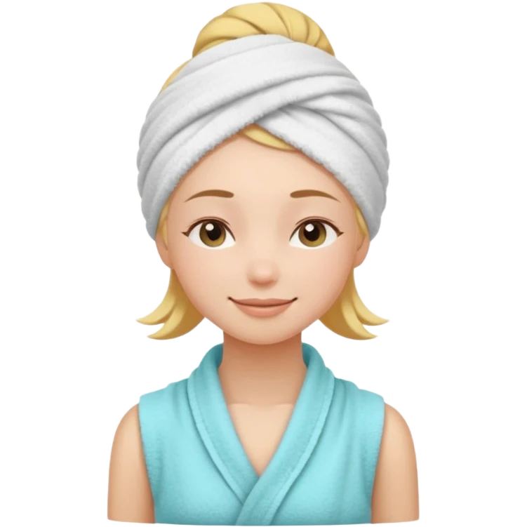 cute girl with her eyes closed and smiling, wearing a spa towel as her clothes in she has a spa towel on her head with no visible hair emoji