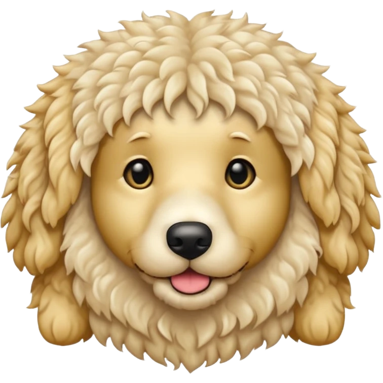 Can you make me an emoji of a white mini golden-doodle no brown in his fur that looks more like a poodle with black eyes? emoji