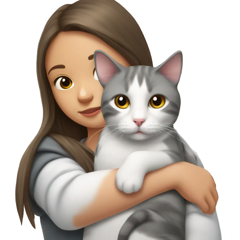 gray and white cat sits on girl's shoulder emoji
