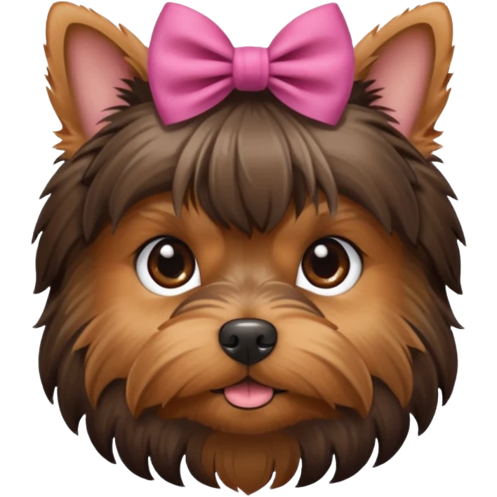 a little dar brown Yorkshire Terrier face with a bow. emoji