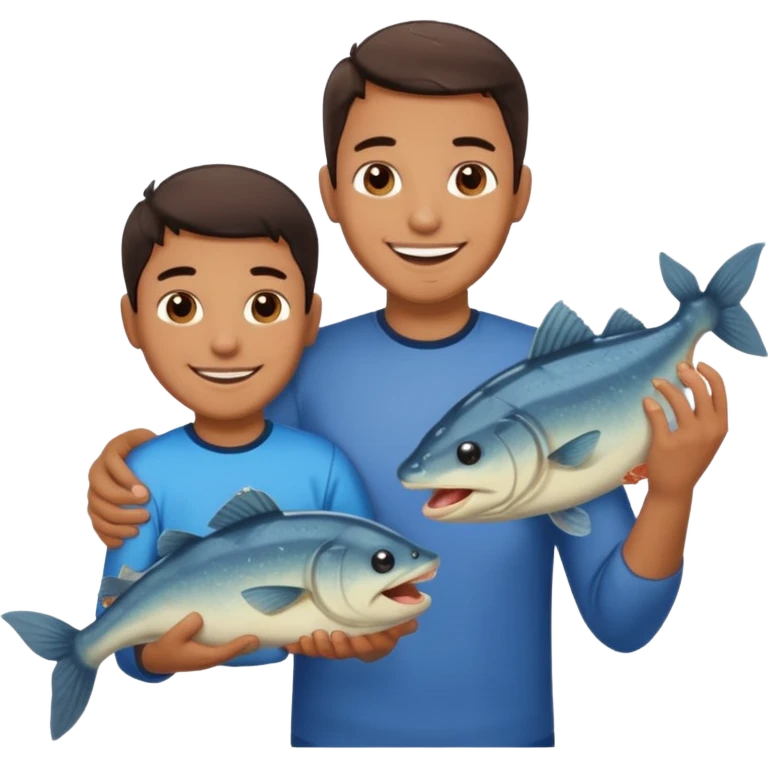 Father and son happy after catching a catfish emoji