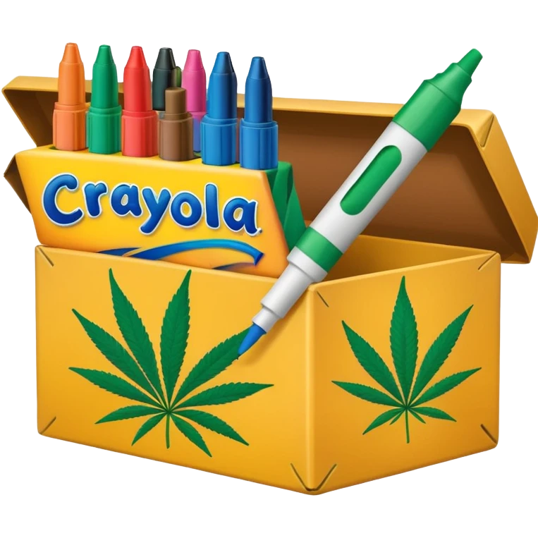 a box of crayola permanent markers with cannabis leaf emoji