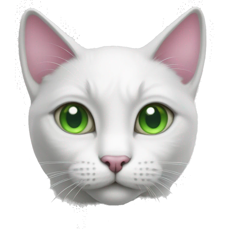 white cat, gray stain, with green eyes, pink nose emoji