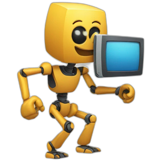 Anthropomorphic computer with a face, arms and legs doing something random emoji
