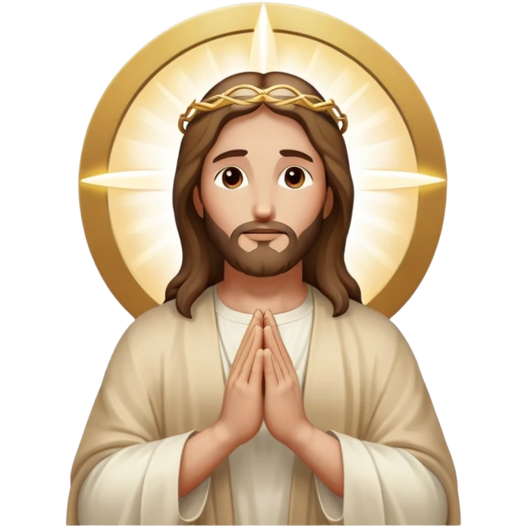 Jesus praying hands with halo above, glowing divine light emoji
