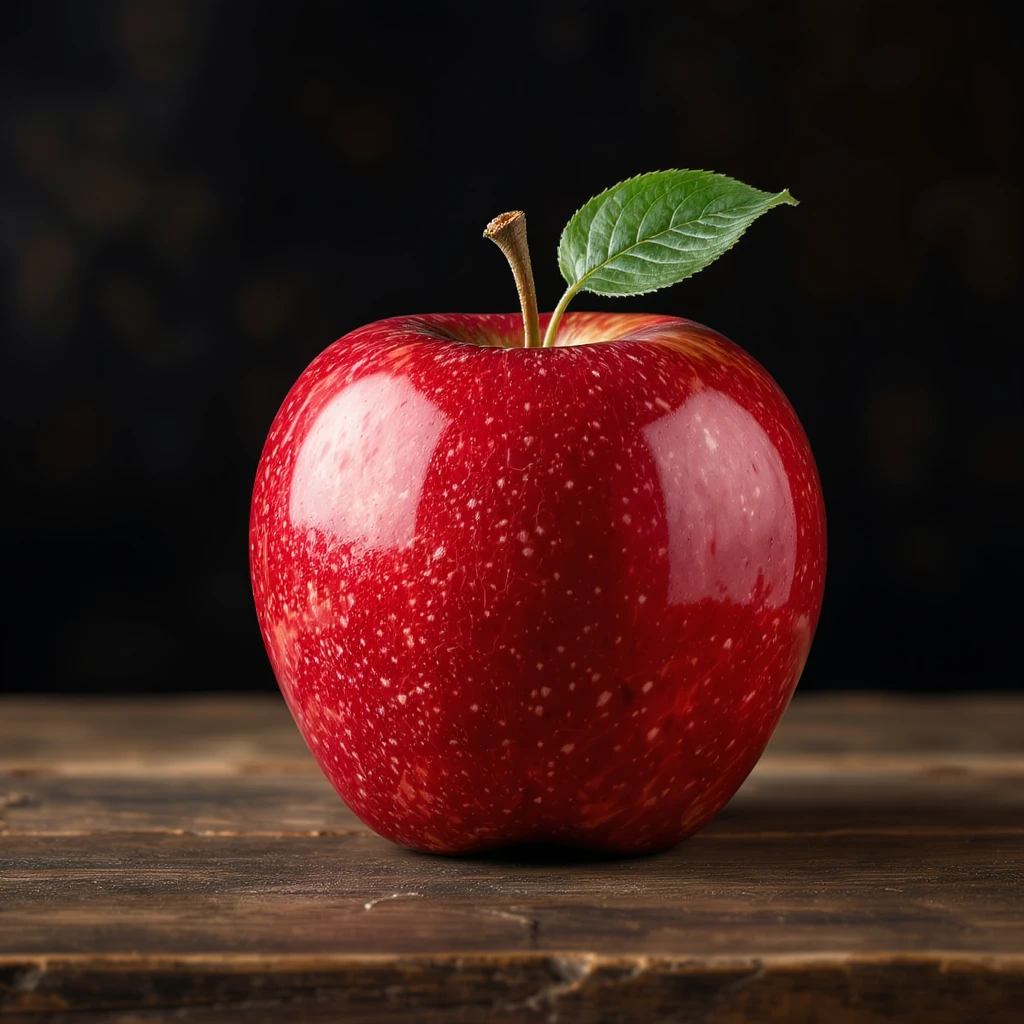 realistic shiny red apple icon in skeuomorphism style with subtle shadows and highlights emoji
