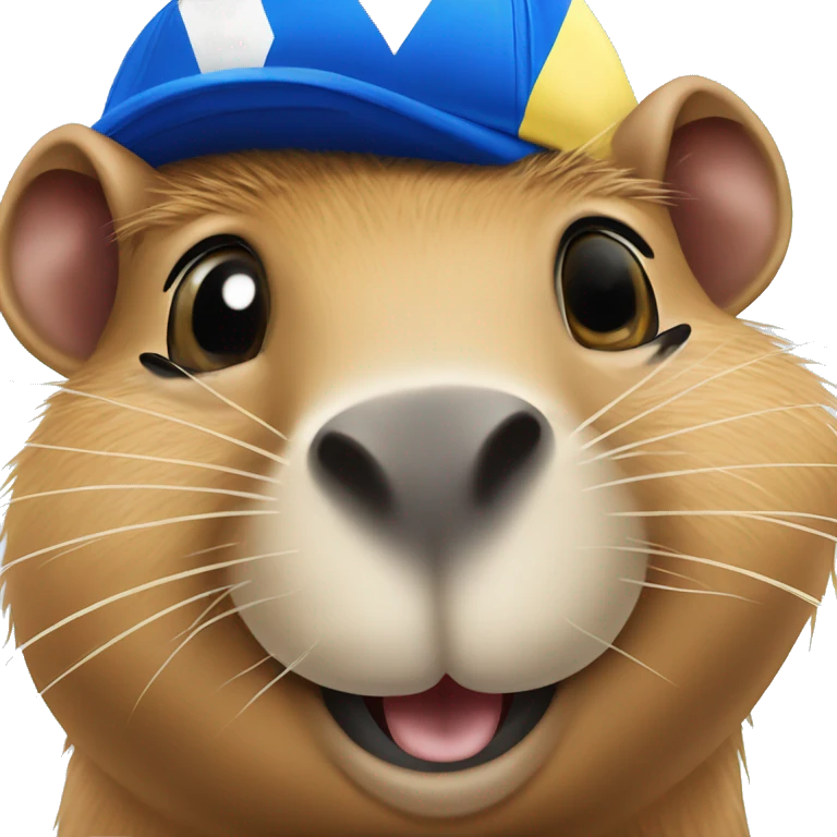 capybara in a blue racing hat who just won a world championship emoji