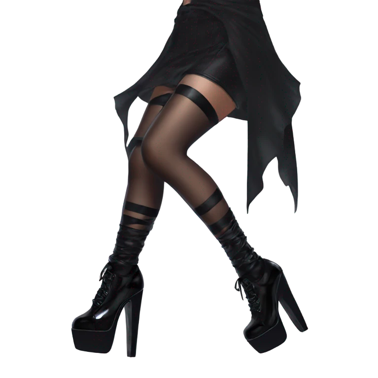  Anime goth girl in black patent platform high heel sandals and black sheer thigh highs emoji