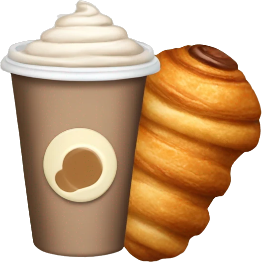 Disposable cup with cappuccino and croissant emoji