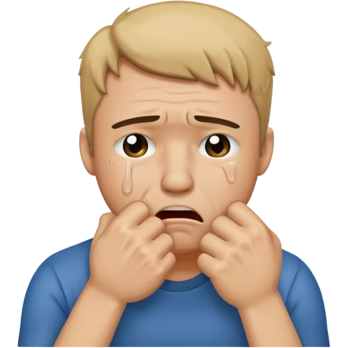 Crying man with his fist holding to his mouth emoji