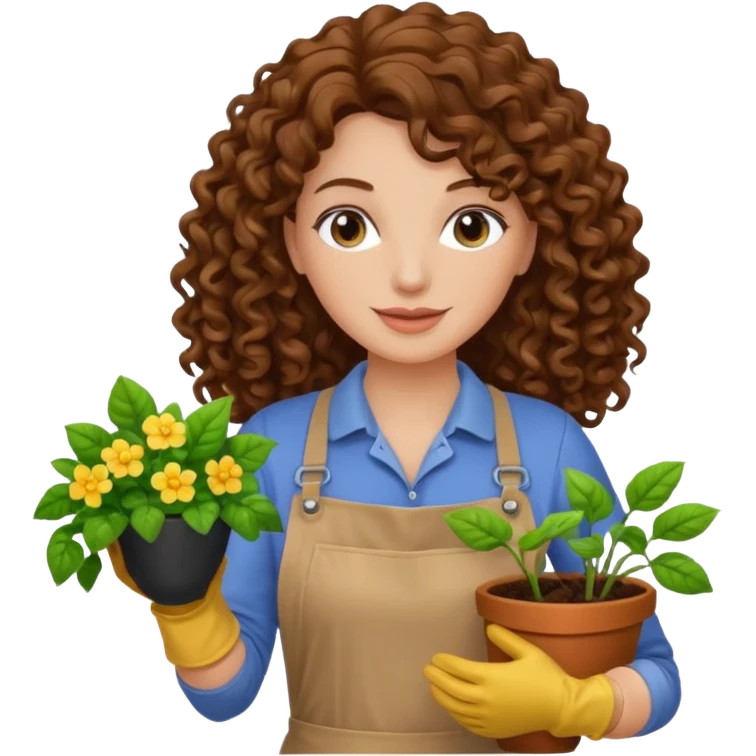 curly long brown hair white  woman Gardening emoji